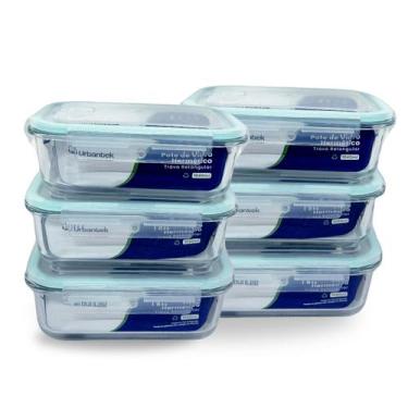 Imagem de Kit 6 Potes de Vidro Herméticos 1040ml Retangular Urbantek Ideal para 