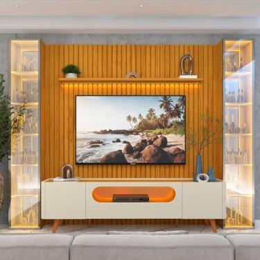 Imagem de Rack com Painel Ripado para Tv 84 Polegadas 100% Mdf com Led Pés em Ma