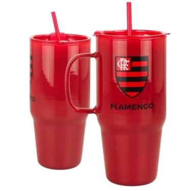 Imagem de Copo de vidro flamengo crf com tampa e canudo 1200ml ref. ys258_5 - MI