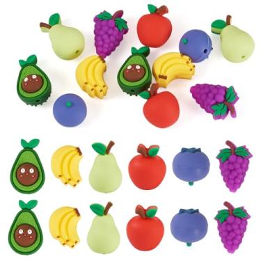 Imagem de Boutigem 12 peças de contas de silicone de frutas fofas banana mirtilo uva abacate pera maçã contas focais de borracha imitação de fruta para chaveiro, caneta com contas, fabricação de joias