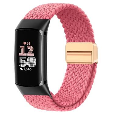 Imagem de Yeahxing Pulseira de nylon trançado magnética compatível com Fitbit Charge 6/Charge 5, fecho ajustável, pulseira esportiva macia e respirável para mulheres e homens, pulseira de substituição para