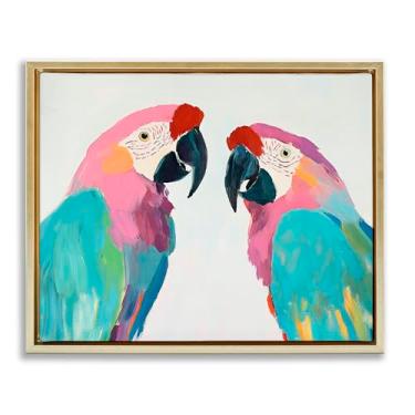 Imagem de Stupell Industries Arte de parede em tela flutuante de ouro araras pastel exóticas, design por Sisi e Seb, 25 x 31