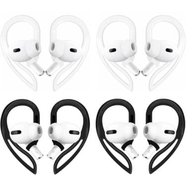 Imagem de ALXCD Ganchos de ouvido compatíveis com AirPods Pro 3 3ª geração 2025 Novo, 4 pares de ganchos de borracha macia antiderrapantes ajustáveis compatíveis com AirPods Pro 3 4 pares preto/branco