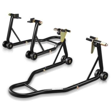 Imagem de Auto Dynasty Suporte para motocicleta, conjunto de suporte de elevação de rodas dianteiras traseiras de 399 kg, suporte de paddock de motocicleta com garfo de roda dianteira ajustável e suporte de