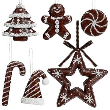 Imagem de Conjunto de enfeites de Natal de doces de menta com glitter, pingentes de pirulito de chocolate pastel, enfeites de bengala de doces pendurados à prova de estilhaçamento para decorações de árvore de