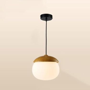 Imagem de Lâmpada Pendurada, Luz Pingente De Vidro Fosco Personalizada Criativa Lâmpada De Teto Pendurada Cabeça Única Lustre De Noz De Grão De Madeira De Vidro Para Quarto Sala De Estar Qu, C