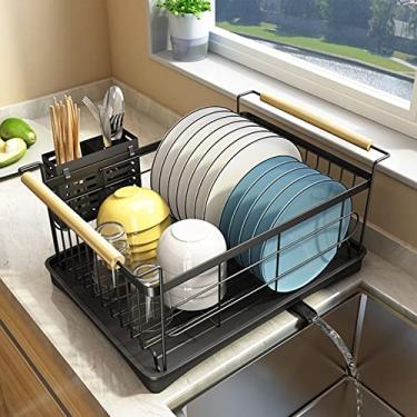 Imagem de AKALNNB Escorredor de pratos à prova de ferrugem, bandeja de cozinha, escorredor de pratos, bandeja de gotejamento removível com grande capacidade