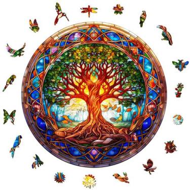 Imagem de Quebra-cabeça de madeira Aeekdook Stained Glass Tree of Life 200 peças