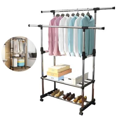 Imagem de Arara Dupla Regulável Cabideiro Sapateira Aço Inox