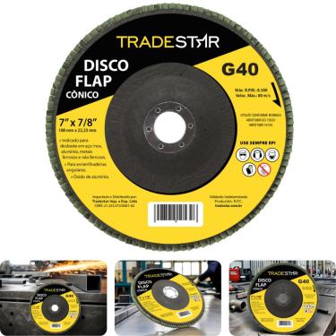 Imagem de Disco Flap 180 mm G40 Fibra Cônico Aço Tradestar