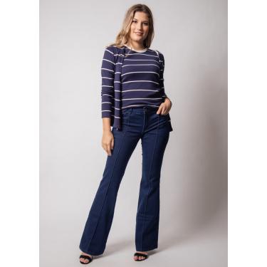 Imagem de Calça Jeans Pau a Pique Flare Básica Azul Escuro