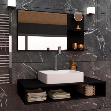 Imagem de Gabinete Para Banheiro C/Cuba + Espelho Ful Ed. 80 Preto S/C - GABINET