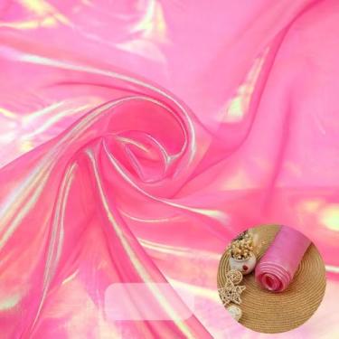 Imagem de Tecido de organza transparente iridescente - 3,3 jardas de comprimento, 149 cm de largura - para bricolage, artesanato de costura, decorações de casamento e festa, tule, gaze, borda decorativa de