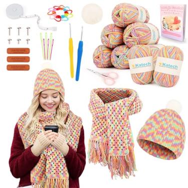 Imagem de Katech Kit de crochê para iniciantes - kit de croquete para adultos e crianças - conjunto completo para aprender a fazer crochê, cachecol, kit para iniciantes de tricô com instruções passo a passo, 8