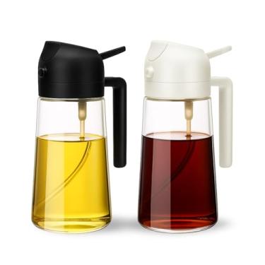 Imagem de Kit 02 Borrifador de Azeite 2 em 1-500 ml em Vidro – Spray e Dosagem Precisa para Óleos, Vinagres e Molhos, Reutilizável e Anti entupimento (Preto/Branco)