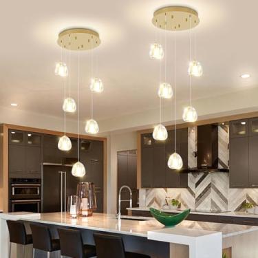 Imagem de ABTTOI Lustre suspenso de teto alto 6 luzes moderno lustre de cristal para escadas, luminárias, foyers, sala de estar, iluminação LED regulável (2700K-6500K)