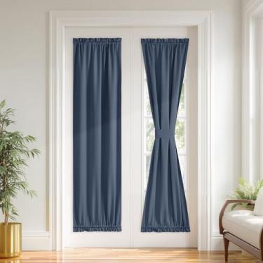 Imagem de PONY DANCE Cortina de porta francesa para porta de pátio de vidro frontal, 100% blackout com bolso duplo para varão, cortinas de cozinha de privacidade, escurecimento da sala, cobertura de janela com