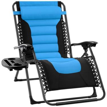 Imagem de Cadeira Reclinável Ajustável Gravidade Zero com Apoio de Cabeça e Porta Copos, BEST CHOICE PRODUCTS, Azul