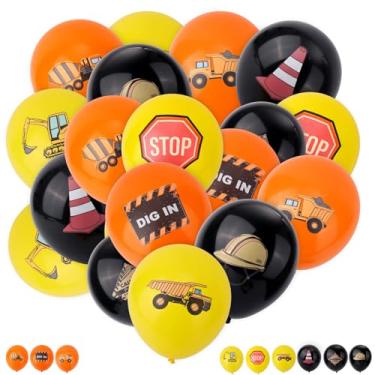 Imagem de Goktvai 36un Balões com Tema Construção, 30 cm Balões Tema Caminhão de Construção Preto Laranja e Amarelo com Fitas para Decoração Festa para Aniversários Infantis e Chás Bebê (9 Estilos)
