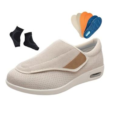 Imagem de Calçado Ortopédico Diabéticos, Calçado Para Homem De Malha Respirável Largo E Ajustável Para Caminhada Com Edema Para Diabéticos, Ténis Hospitalares Respiráveis ​​Artrite E Edema(Beige,47 EU)