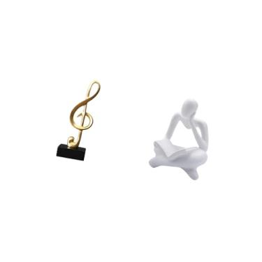Imagem de Fenteer Escultura de Resina Harmonic Thinker, Estatueta Musical Criativa, Ornamento de Mesa Abstrato, Peça Central para Mesa, Sala de Estar, Prateleira, Escri