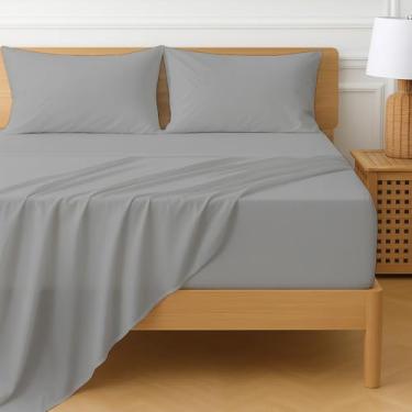 Imagem de Cottington Lane Jogo de lençol Queen com bolso extra profundo de 4 peças, lençóis de algodão egípcio de luxo de hotel com bolso profundo de 55 cm, ajuste seguro, respirável, durável ultrs macio, cinza