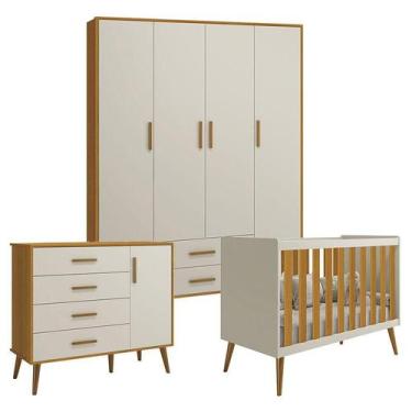 Imagem de Quarto de Bebê Isis 4 Portas Areia Acetinado Savana - Reller