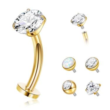 Imagem de YOVORO 14G G23 Anel de umbigo flutuante de titânio puro para mulheres com costas planas Petite anel de umbigo hipoalergênico com rosca interna opala CZ bola piercing de barriga joia 6-16 mm, Bar