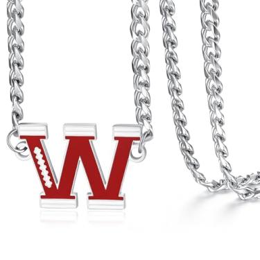 Imagem de NUKAYAI Colar de futebol masculino, pingente de letra A a Z, corrente de futebol de aço inoxidável, 50,8 cm, presentes personalizados para fãs de jogadores e amantes de times, 20", Aço inoxidável, Sem