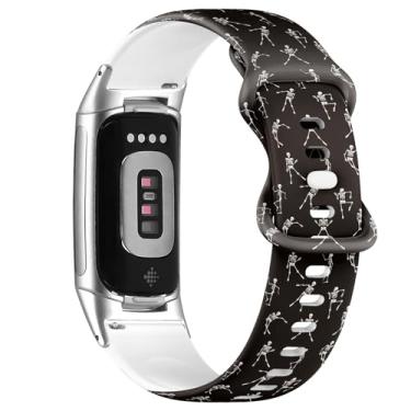 Imagem de Pulseira esportiva macia compatível com Fitbit Charge 5/Fitbit Charge 6 (esqueletos dançantes) para mulheres e homens