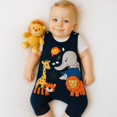 Imagem de Conjunto Macacão Longo + Camiseta Safari Jardineira Vira Pé Bebe Menin