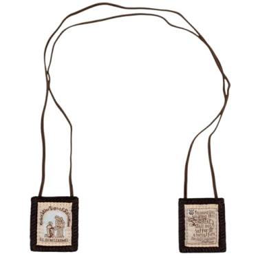 Imagem de Escapulário de lã marrom com cartão de oração de São Simão | Devocional vestível Marian | Ótimo presente católico para a primeira comunhão ou confirmação, Medium, Tecido, Sem Pedra Preciosa