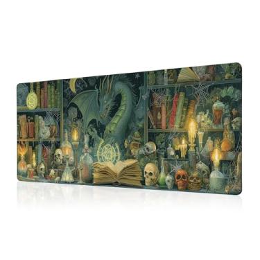 Imagem de Dark Dragon Mouse Pad Tapete de mesa XL estendido grande mesa gamer pad mousepad, biblioteca misteriosa computador laptop teclado e mouse, tapete protetor de mesa para escritório e casa 80 x 30 cm