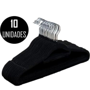 Imagem de Kit 10 Unidades Cabides Slim Adulto Veludo Preto 42cm