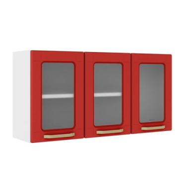 Imagem de Armário Aéreo Aço 3portas de Vidro Vermelho Colors Bertolini