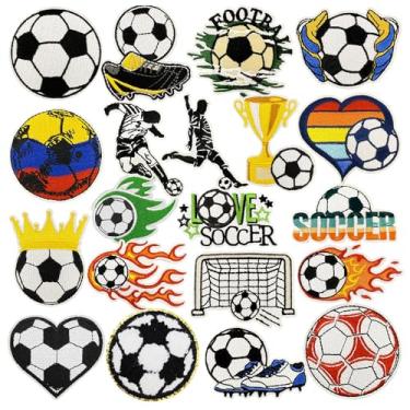 Imagem de 20 peças sortidas de bola de futebol com remendos de ferro, bordado, para meninos, esportes, futebol, aplique costurado, acessórios para crianças, adultos, roupas, jaquetas, jeans, mochilas, chapéus