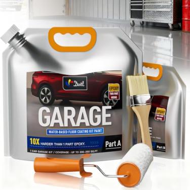 Imagem de DWIL Kit de epóxi para chão de garagem, tinta de chão de garagem com ferramentas, revestimento epóxi para concreto - alto brilho, à base de água, baixo odor - 1 kit de carro, cinza claro
