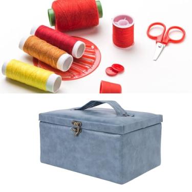 Imagem de Asixxsix Cesta de costura, Armazenamento de camada dupla com bandeja dura de grau alimentar, Organizador de kit de costura grande com alça para os botões de tesoura de roscos