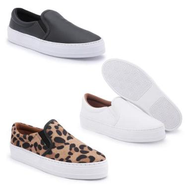 Imagem de Kit 3 Pares Tênis Slip On Pires Shoes com Elástico e Sola Borracha Cos
