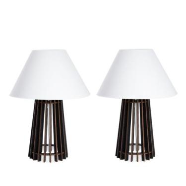 Imagem de 02 Abajur de Mesa Clássico Reto De Madeira Mdf Decoração Cor Preto - M