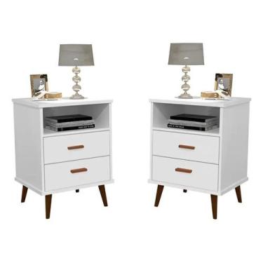 Imagem de Kit 2 Mesa De Cabeceira Branca Com 2 Gavetas e Nicho Quarto Cama Criad