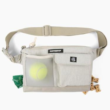 Imagem de Cleverpup Bolsa tiracolo para caminhada e trem para cães – Bolsa de petisco com dispensador de cocô, suporte de brinquedo, Squeaker, armazenamento de telefone, alça transversal ajustável, Arena, 11” W