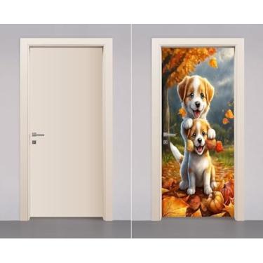 Imagem de Adesivo Envelopamento Decorativo de Porta Madeira Cachorrinhos Puppy Pet Fofinhos Cachorros (70cm)