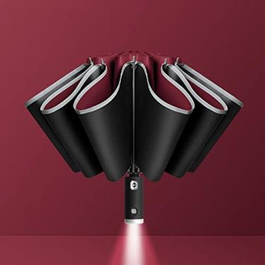 Imagem de Guarda-chuva automático à prova de vento guarda-chuva reverso dobrável proteção UV viagem leve guarda-chuva de sol e chuva guarda-sol portátil para mochila mulheres homens