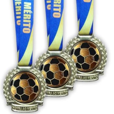 Imagem de Medalha Para Futebol Premiação De Campeão 60mm Com Cordão Honra ao mérito Kit 5 unidades