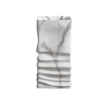 Imagem de HIGEINE Pia de pedestal irregular de resina de pedra premium de 84 cm de altura, pia de banheiro com pedestal de superfície sólida (grão marbel)