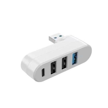 Imagem de Hub USB 3.0 4 em 1 com rotação de 90/180 graus, adaptador multiportas com 3 portas USB e porta de dados de alimentação USB-C, compatível com laptop/mesa/celular/teclado/impressora