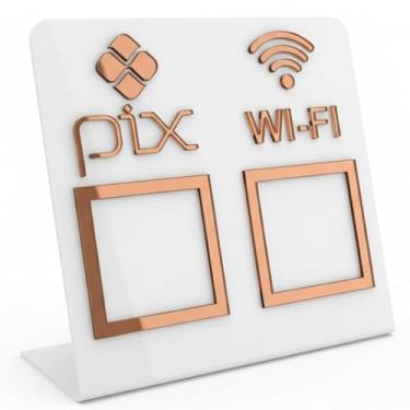 Imagem de Placa Pix Display Acrílico Mesa Balcão Pix e Wifi Expositor Qr Code(Branco com Dourado)