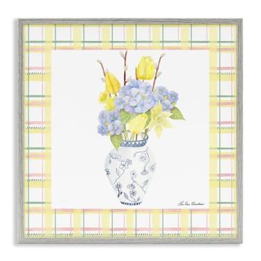 Imagem de Stupell Industries Vaso de mola em xadrez amarelo preto emoldurado, arte giclée, design por Lee Ann Sanders, 61 x 61 cm