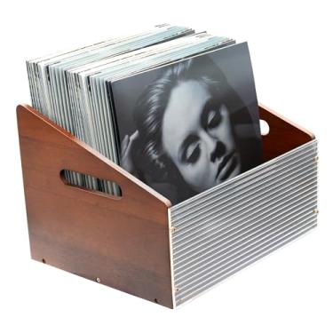 Imagem de MinBoo Caixa organizadora de discos de vinil com alças, comporta mais de 60 discos LP, caixa organizadora de acrílico e bambu de 30 cm para álbuns, livros, brinquedos – Caixa de armazenamento de